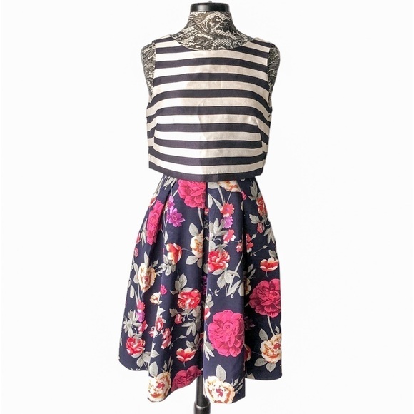 Moulinette Soeurs Floral Stripe Sleeveless A-Line Dress Size 4 - Picture 2 of 6